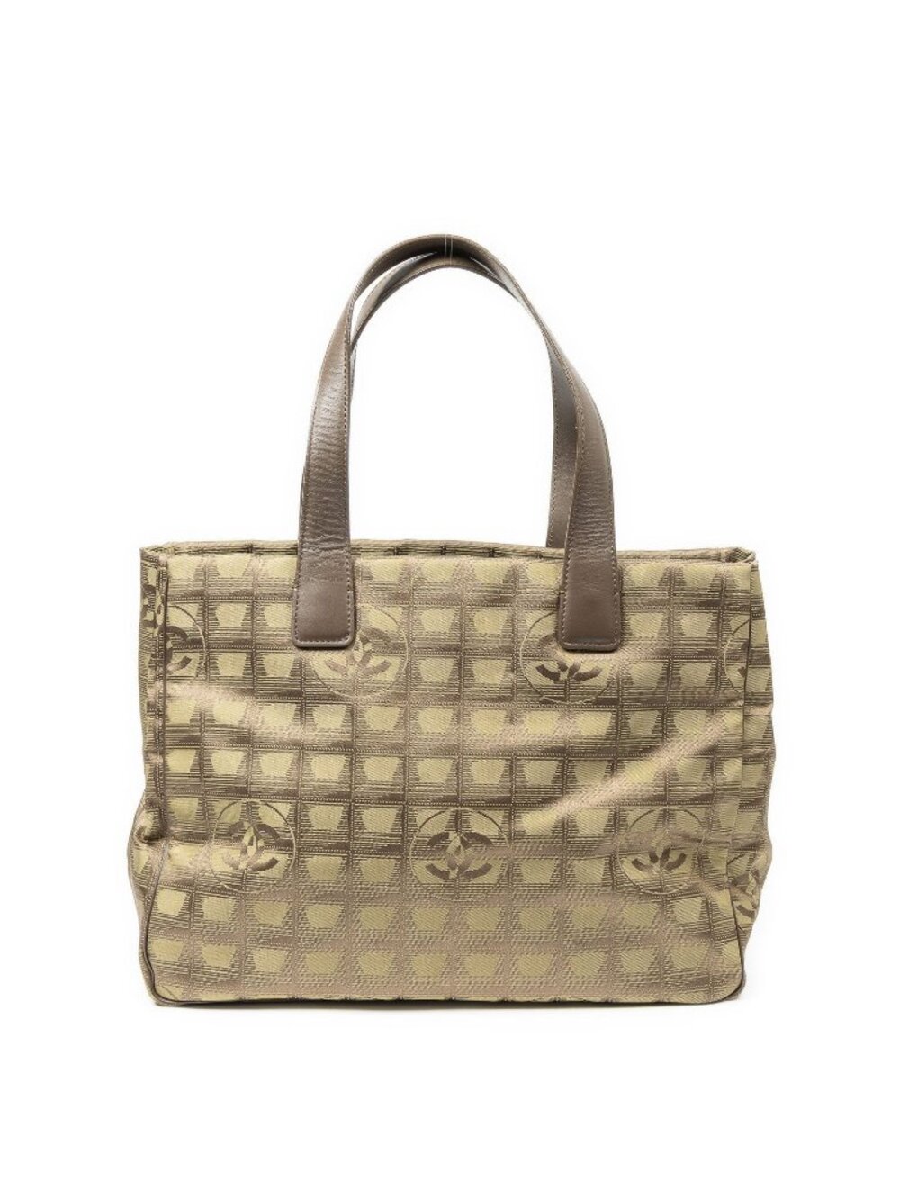 Chanel Travel Line Opening Tote Green Brown Nylon Canvas